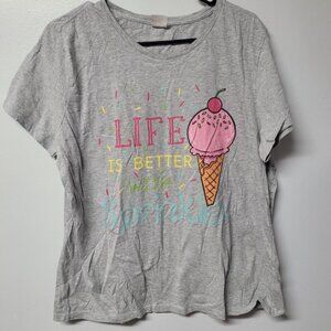 Life Better Sprinkles Tee Shirt Ice Cream Waffle Cone Girls XL Gray Basic School